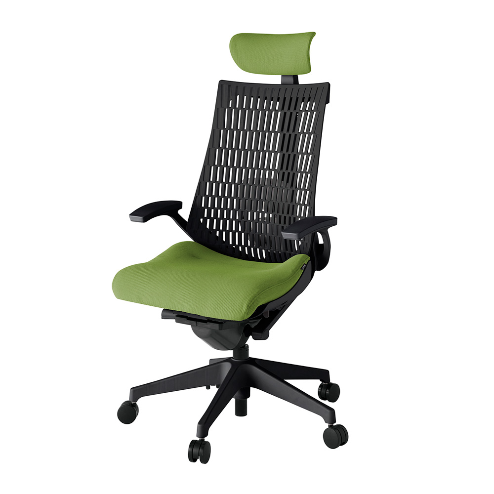 アクト2 KJ425PSET1Q7T1 エラストマバック プレーン ランバーサポート 固定肘 ヘッドサポート ( クロス ) ナイロンキャスター[ ベースカラー: T1 張地カラー: Q7 / グラスグリーン  ]