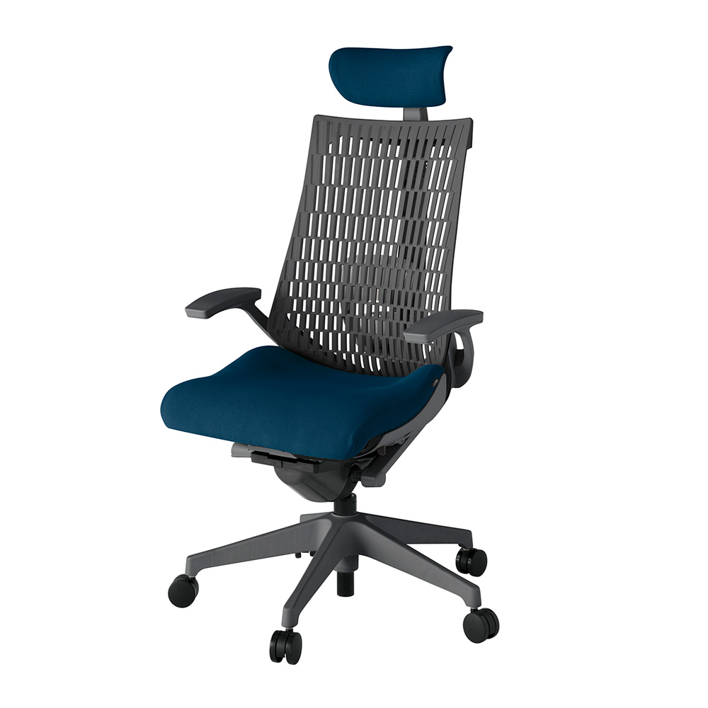 アクト2 KJ425PSEW2B2W2 エラストマバック プレーン ランバーサポート 固定肘 ヘッドサポート ( クロス ) ナイロンキャスター[ ベースカラー: W2 張地カラー: B2 / ネイビーブルー  ]