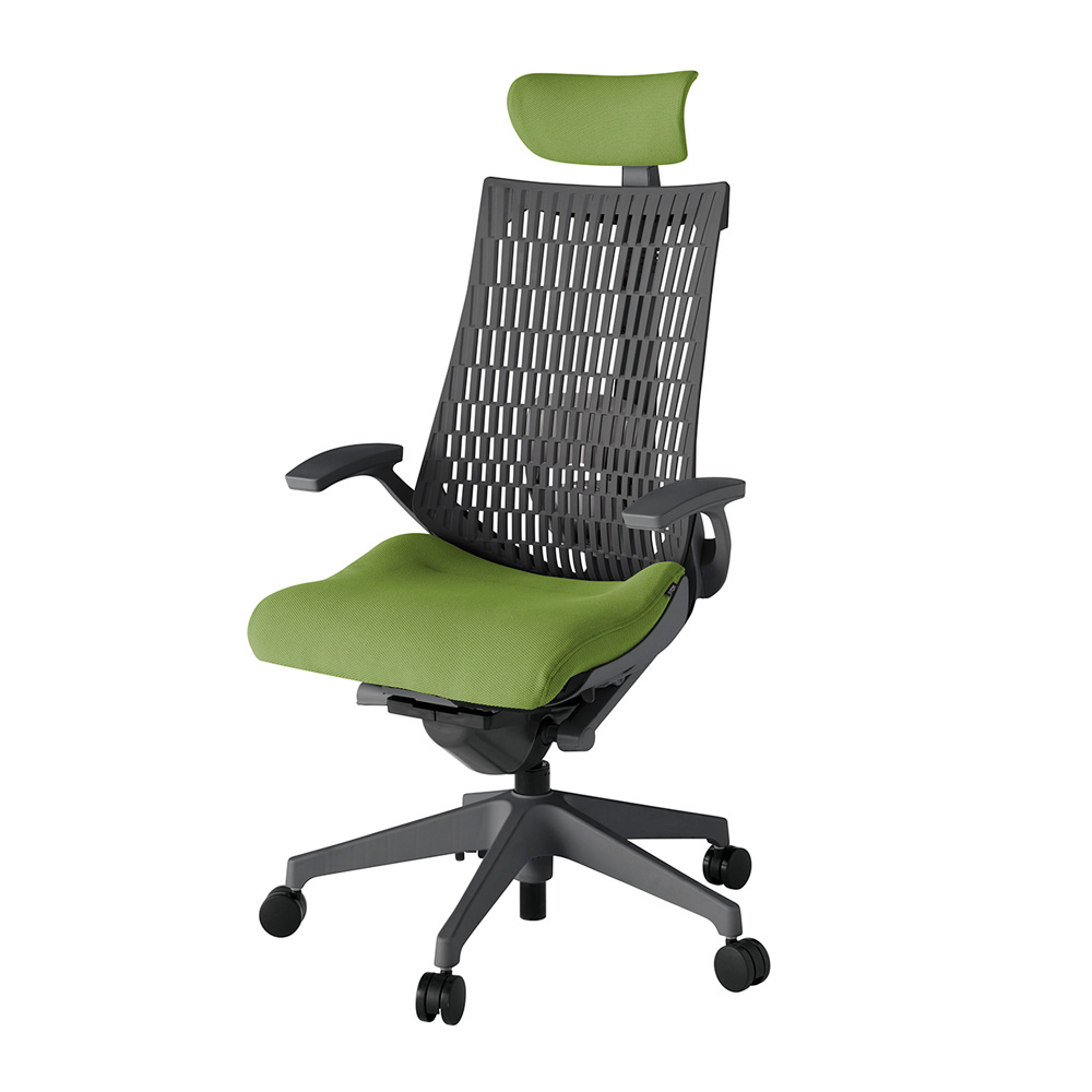 アクト2 KJ425PSEW2Q7W2 エラストマバック プレーン ランバーサポート 固定肘 ヘッドサポート ( クロス ) ナイロンキャスター[ ベースカラー: W2 張地カラー: Q7 / グラスグリーン  ]