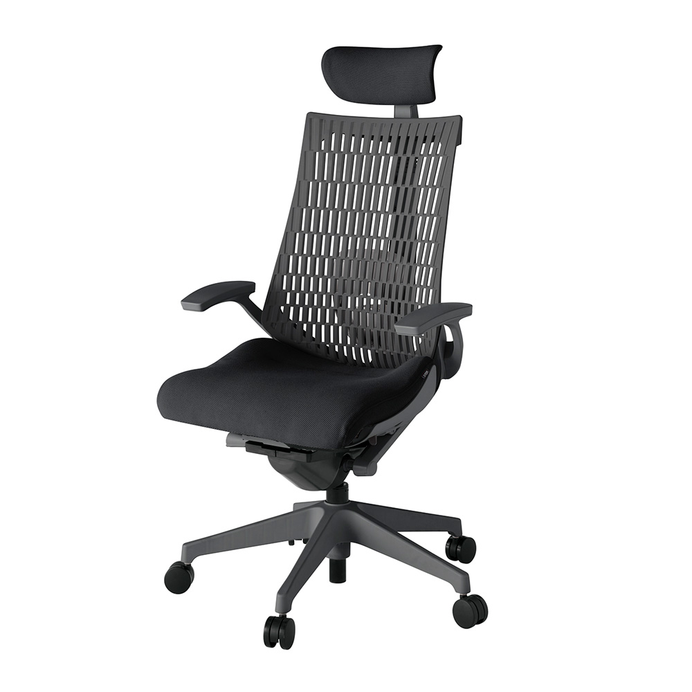 アクト2 KJ425PSEW2T1W2 エラストマバック プレーン ランバーサポート 固定肘 ヘッドサポート ( クロス ) ナイロンキャスター[ ベースカラー: W2 張地カラー: T1 / ブラック  ]