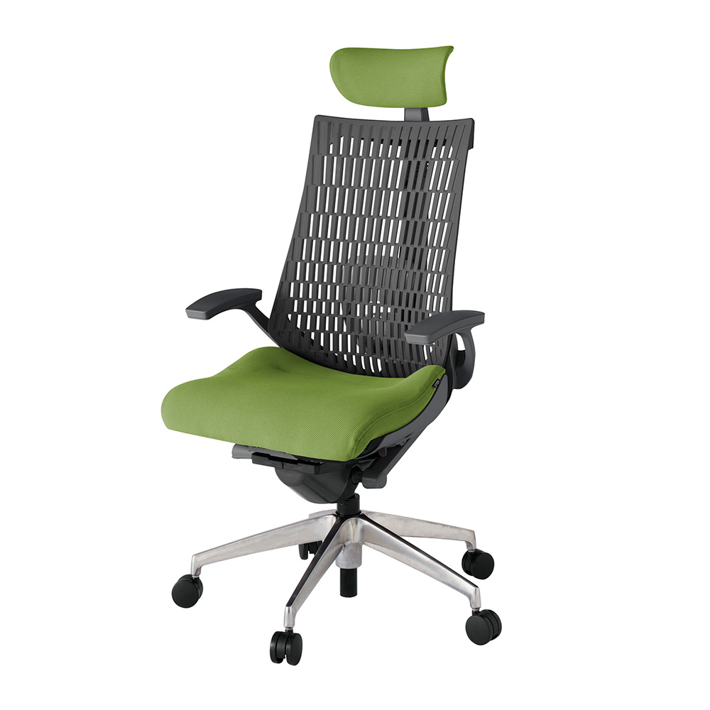 アクト2 KJ425PSEZDQ7W2 エラストマバック プレーン ランバーサポート 固定肘 ヘッドサポート ( クロス ) ナイロンキャスター[ ベースカラー: ZD 張地カラー: Q7 / グラスグリーン  ]