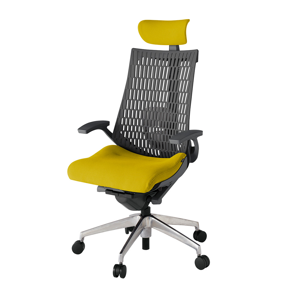 アクト2 KJ425PSEZDU5W2 エラストマバック プレーン ランバーサポート 固定肘 ヘッドサポート ( クロス ) ナイロンキャスター[ ベースカラー: ZD 張地カラー: U5 / ストロングイエロー  ]