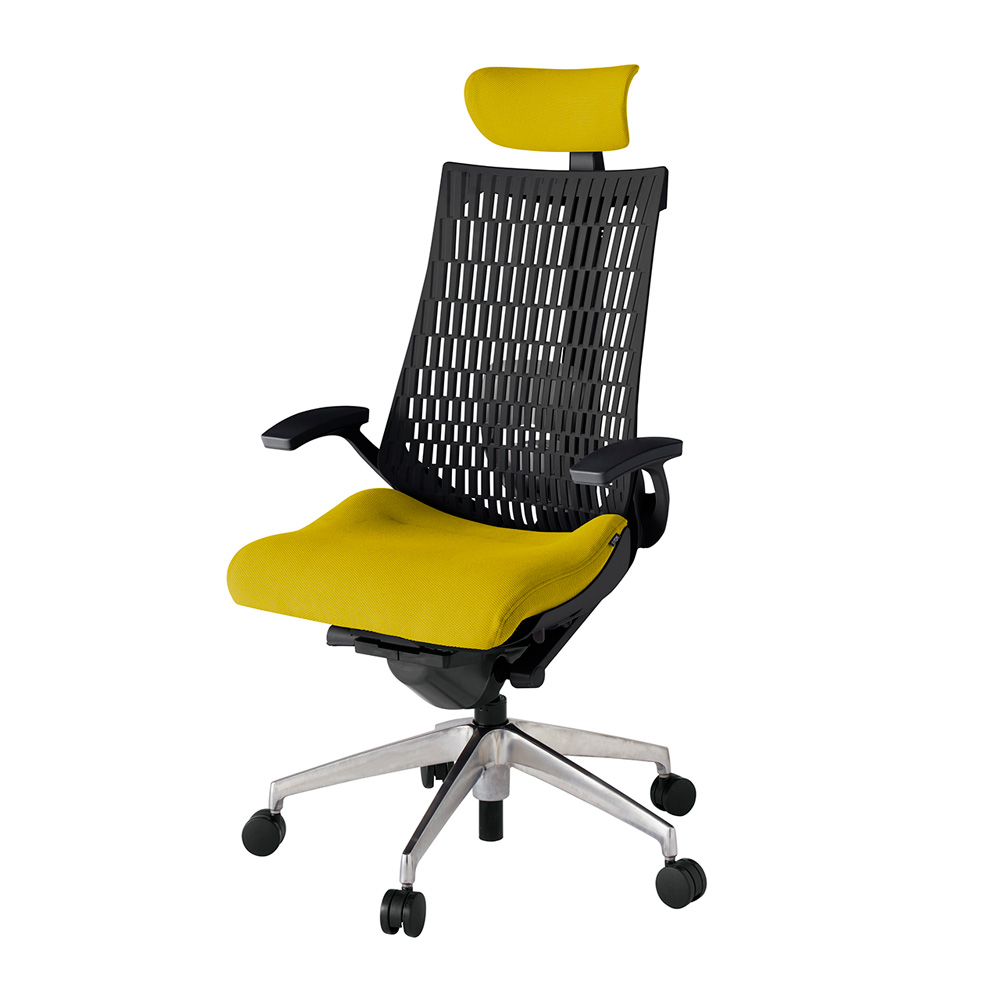 アクト2 KJ425PSEZTU5T1 エラストマバック プレーン ランバーサポート 固定肘 ヘッドサポート ( クロス ) ナイロンキャスター[ ベースカラー: ZT 張地カラー: U5 / ストロングイエロー  ]