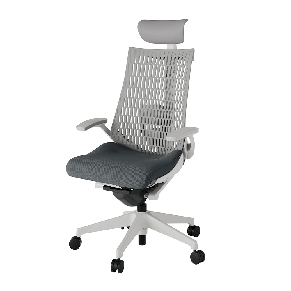 アクト2 KJ425PSFGNC3T6 エラストマバック プレーン ランバーサポート 固定肘 ヘッドサポート ( ビニール ) ナイロンキャスター[ ベースカラー: GN 張地カラー: C3 / ダークグレー  ]