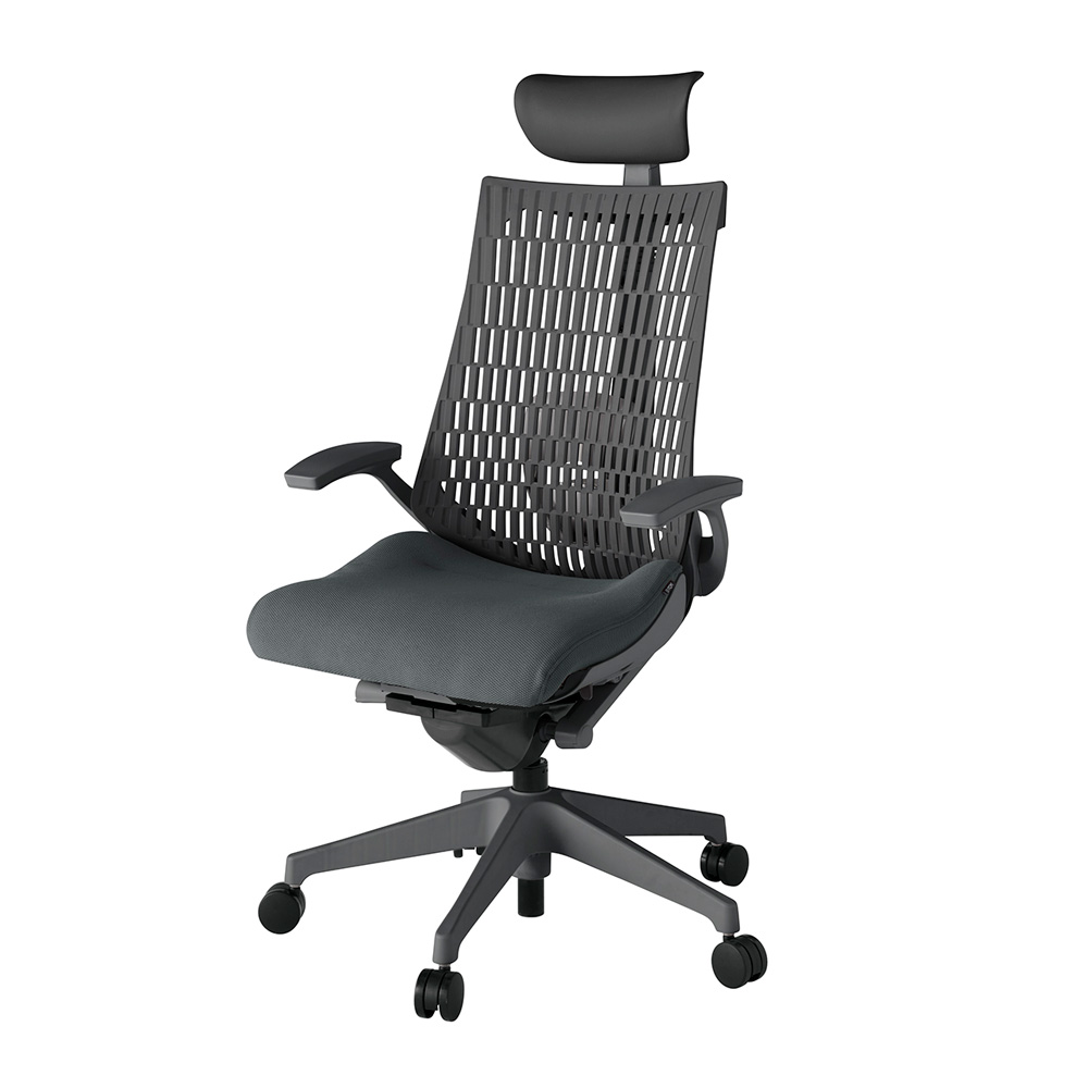 アクト2 KJ425PSFW2C3W2 エラストマバック プレーン ランバーサポート 固定肘 ヘッドサポート ( ビニール ) ナイロンキャスター[ ベースカラー: W2 張地カラー: C3 / ダークグレー  ]