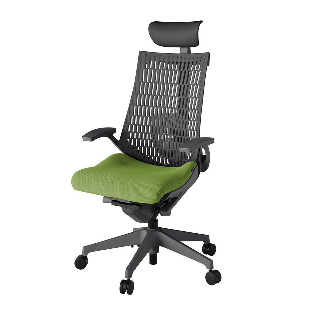 アクト2 KJ425PSFW2Q7W2 エラストマバック プレーン ランバーサポート 固定肘 ヘッドサポート ( ビニール ) ナイロンキャスター[ ベースカラー: W2 張地カラー: Q7 / グラスグリーン  ]