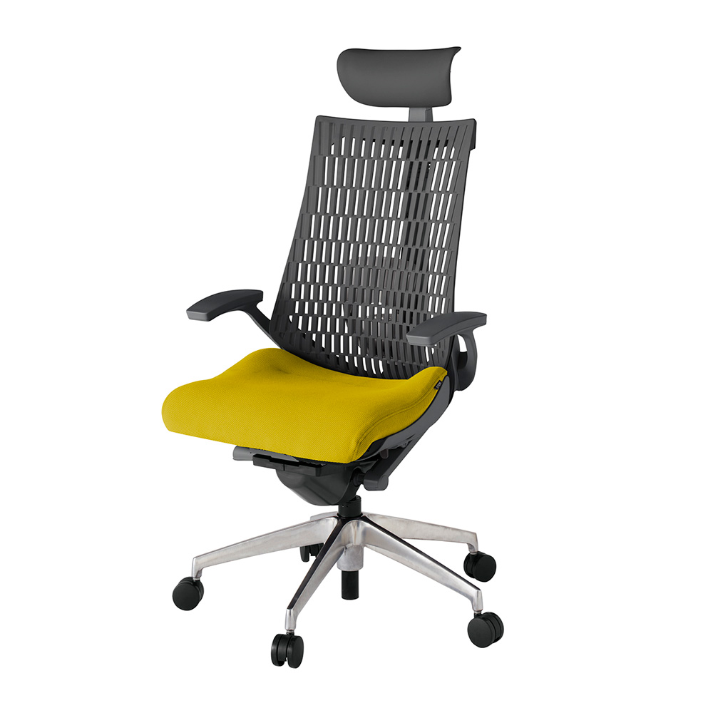 アクト2 KJ425PSFZDU5W2 エラストマバック プレーン ランバーサポート 固定肘 ヘッドサポート ( ビニール ) ナイロンキャスター[ ベースカラー: ZD 張地カラー: U5 / ストロングイエロー  ]