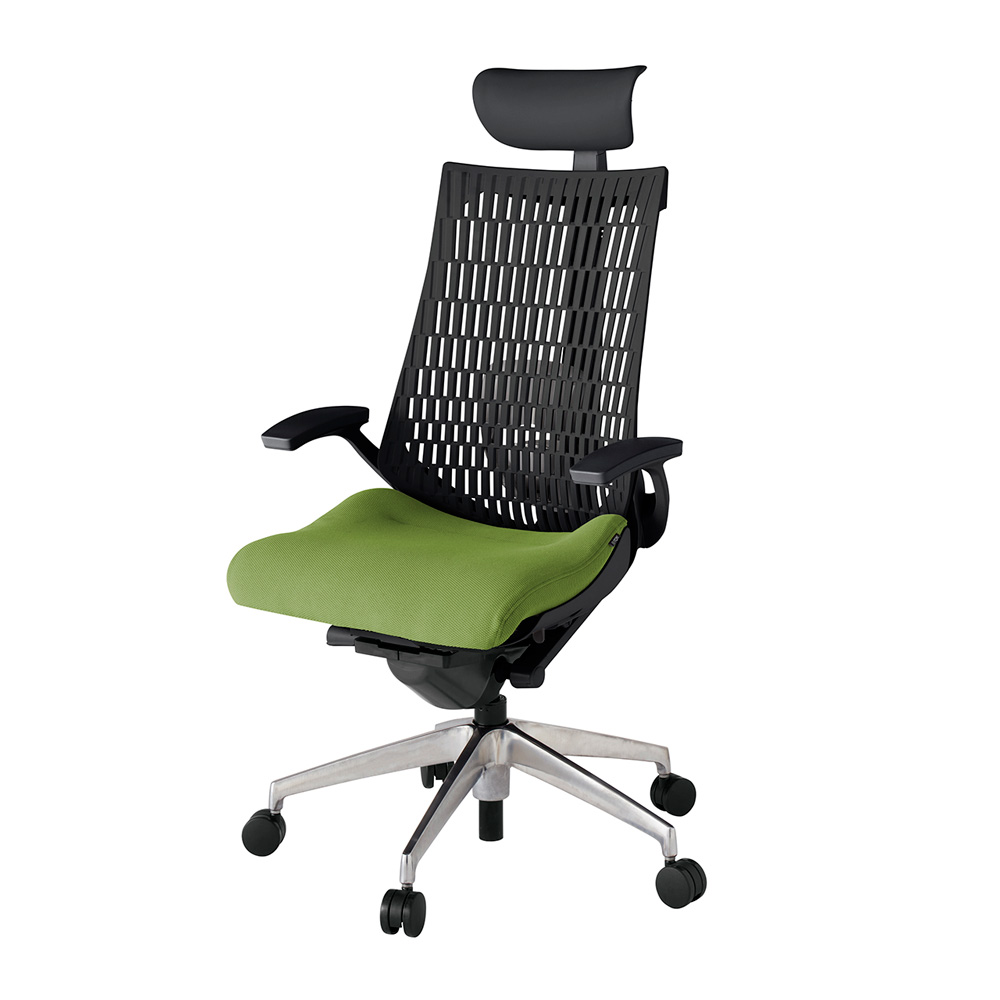 アクト2 KJ425PSFZTQ7T1 エラストマバック プレーン ランバーサポート 固定肘 ヘッドサポート ( ビニール ) ナイロンキャスター[ ベースカラー: ZT 張地カラー: Q7 / グラスグリーン  ]