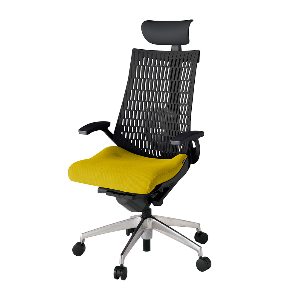 アクト2 KJ425PSFZTU5T1 エラストマバック プレーン ランバーサポート 固定肘 ヘッドサポート ( ビニール ) ナイロンキャスター[ ベースカラー: ZT 張地カラー: U5 / ストロングイエロー  ]