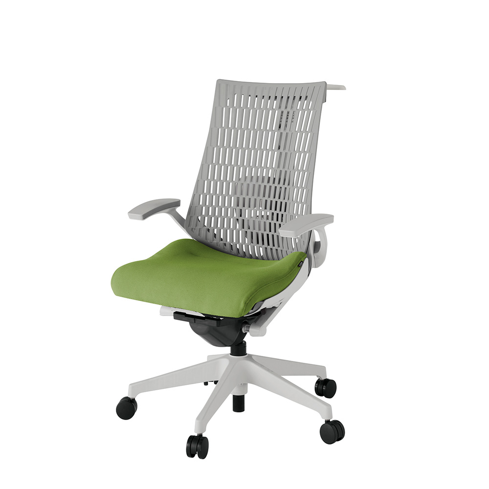 アクト2 KJ425PSHGNQ7T6 エラストマバック プレーン ランバーサポート 固定肘 ハンガーナイロンキャスター[ ベースカラー: GN 張地カラー: Q7 / グラスグリーン  ]