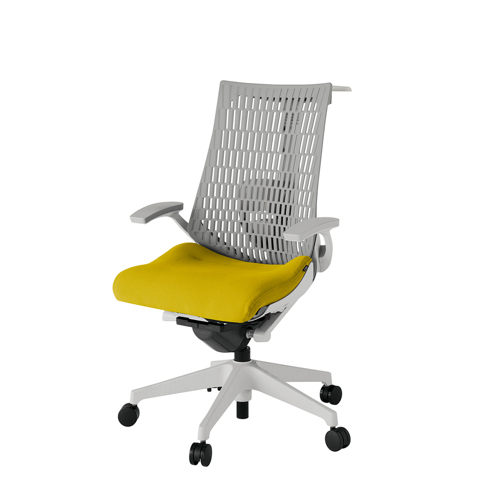 アクト2 KJ425PSHGNU5T6 エラストマバック プレーン ランバーサポート 固定肘 ハンガーナイロンキャスター[ ベースカラー: GN 張地カラー: U5 / ストロングイエロー  ]