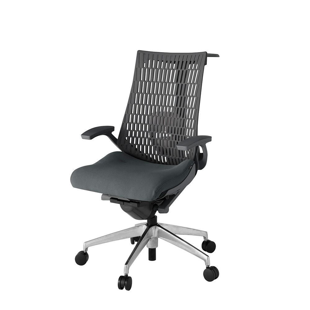 アクト2 KJ425PSHZDC3W2 エラストマバック プレーン ランバーサポート 固定肘 ハンガーナイロンキャスター[ ベースカラー: ZD 張地カラー: C3 / ダークグレー  ]