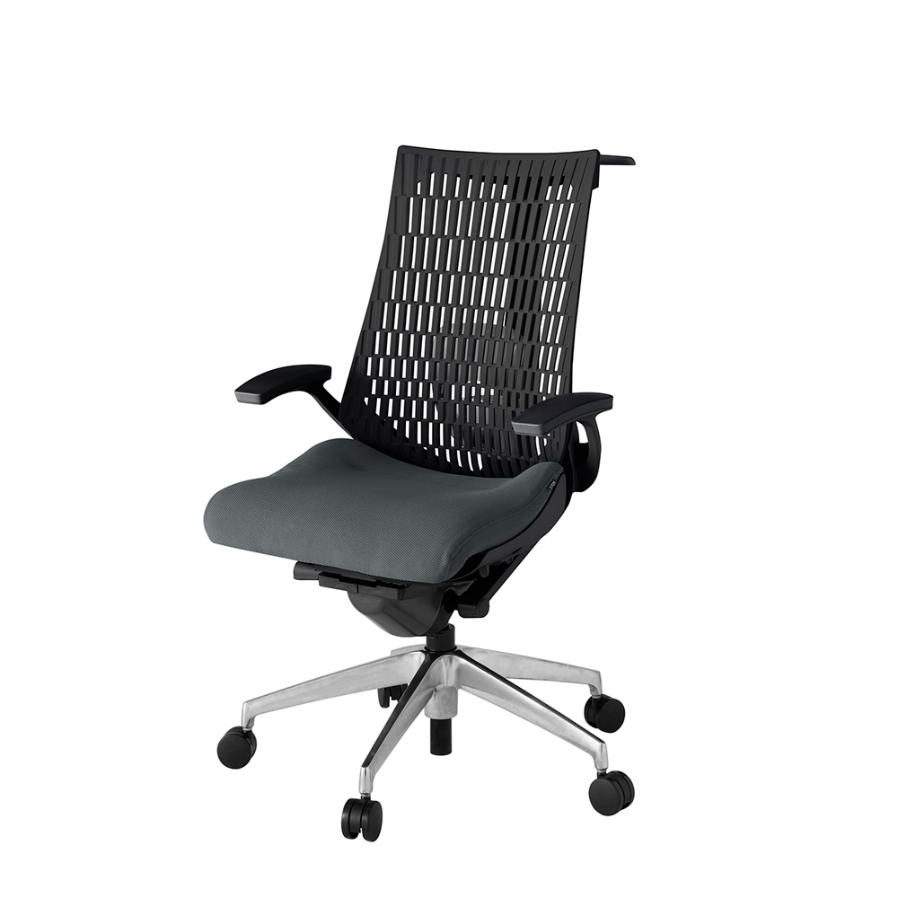 アクト2 KJ425PSHZTC3T1 エラストマバック プレーン ランバーサポート 固定肘 ハンガーナイロンキャスター[ ベースカラー: ZT 張地カラー: C3 / ダークグレー  ]