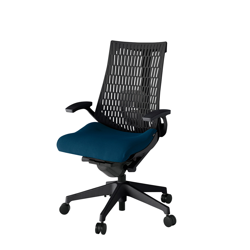 アクト2 KJ425PS-T1B2T1 エラストマバック プレーン ランバーサポート 固定肘 ナイロンキャスター[ ベースカラー: T1 張地カラー: B2 / ネイビーブルー  ]