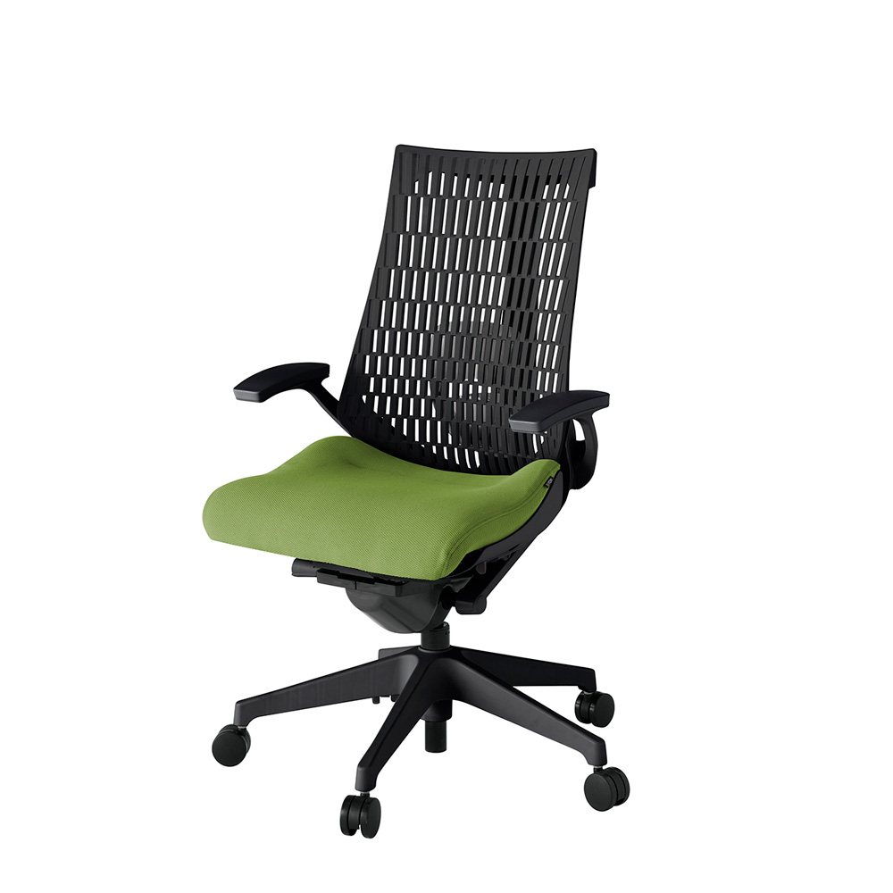 アクト2 KJ425PS-T1Q7T1 エラストマバック プレーン ランバーサポート 固定肘 ナイロンキャスター[ ベースカラー: T1 張地カラー: Q7 / グラスグリーン  ]