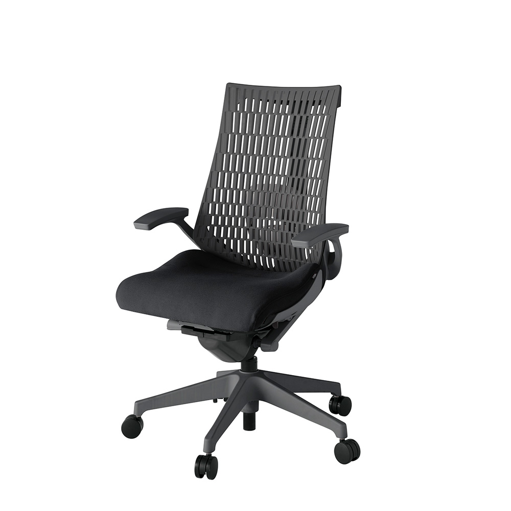 アクト2 KJ425PS-W2T1W2 エラストマバック プレーン ランバーサポート 固定肘 ナイロンキャスター[ ベースカラー: W2 張地カラー: T1 / ブラック  ]