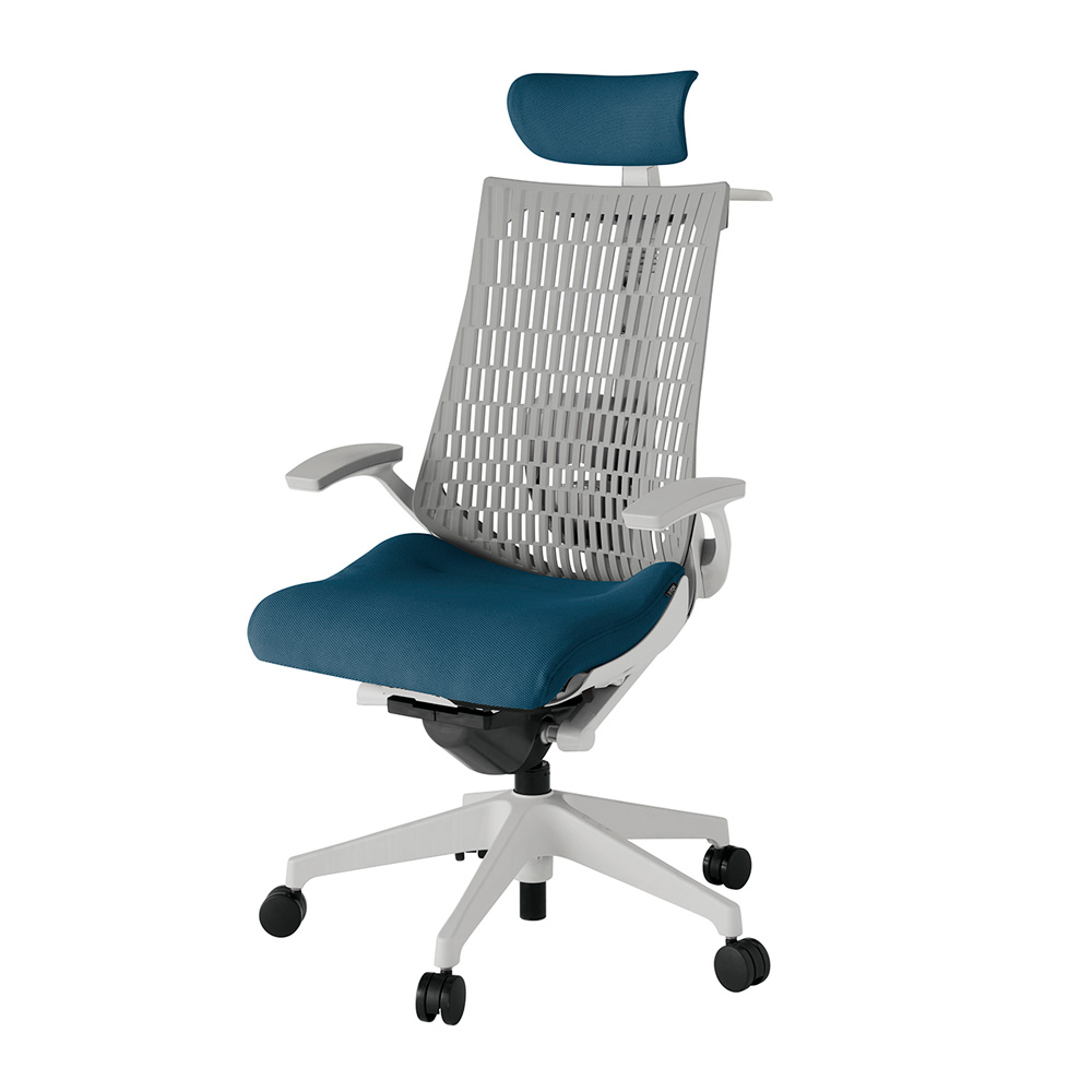 アクト2 KJ425PSXGNN3T6 エラストマバック プレーン ランバーサポート 固定肘 ヘッドサポート ( クロス ) ハンガー ナイロンキャスター[ ベースカラー: GN 張地カラー: N3 / ライトインディゴ  ]