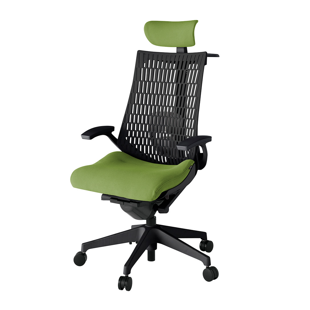 アクト2 KJ425PSXT1Q7T1 エラストマバック プレーン ランバーサポート 固定肘 ヘッドサポート ( クロス ) ハンガー ナイロンキャスター[ ベースカラー: T1 張地カラー: Q7 / グラスグリーン  ]