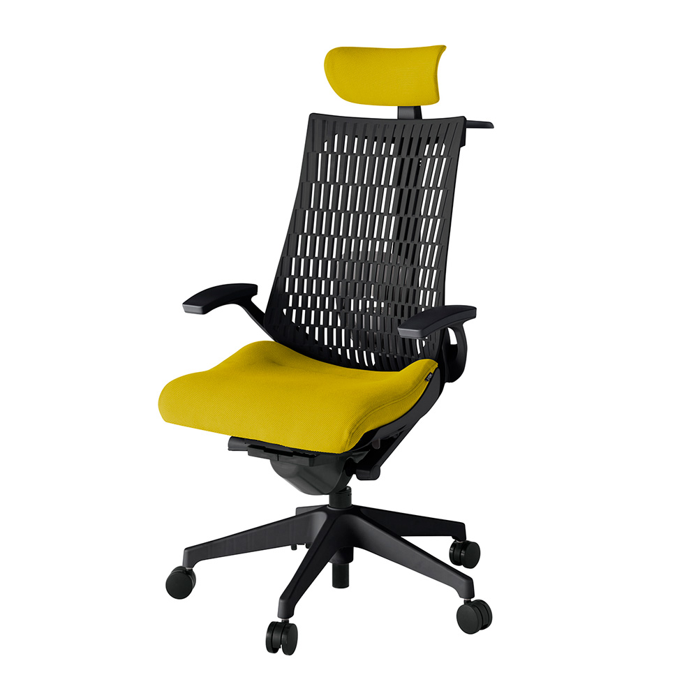 アクト2 KJ425PSXT1U5T1 エラストマバック プレーン ランバーサポート 固定肘 ヘッドサポート ( クロス ) ハンガー ナイロンキャスター[ ベースカラー: T1 張地カラー: U5 / ストロングイエロー  ]