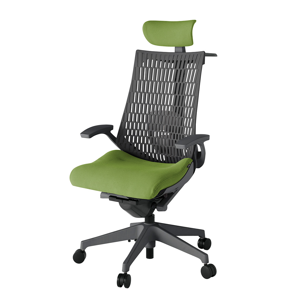 アクト2 KJ425PSXW2Q7W2 エラストマバック プレーン ランバーサポート 固定肘 ヘッドサポート ( クロス ) ハンガー ナイロンキャスター[ ベースカラー: W2 張地カラー: Q7 / グラスグリーン  ]