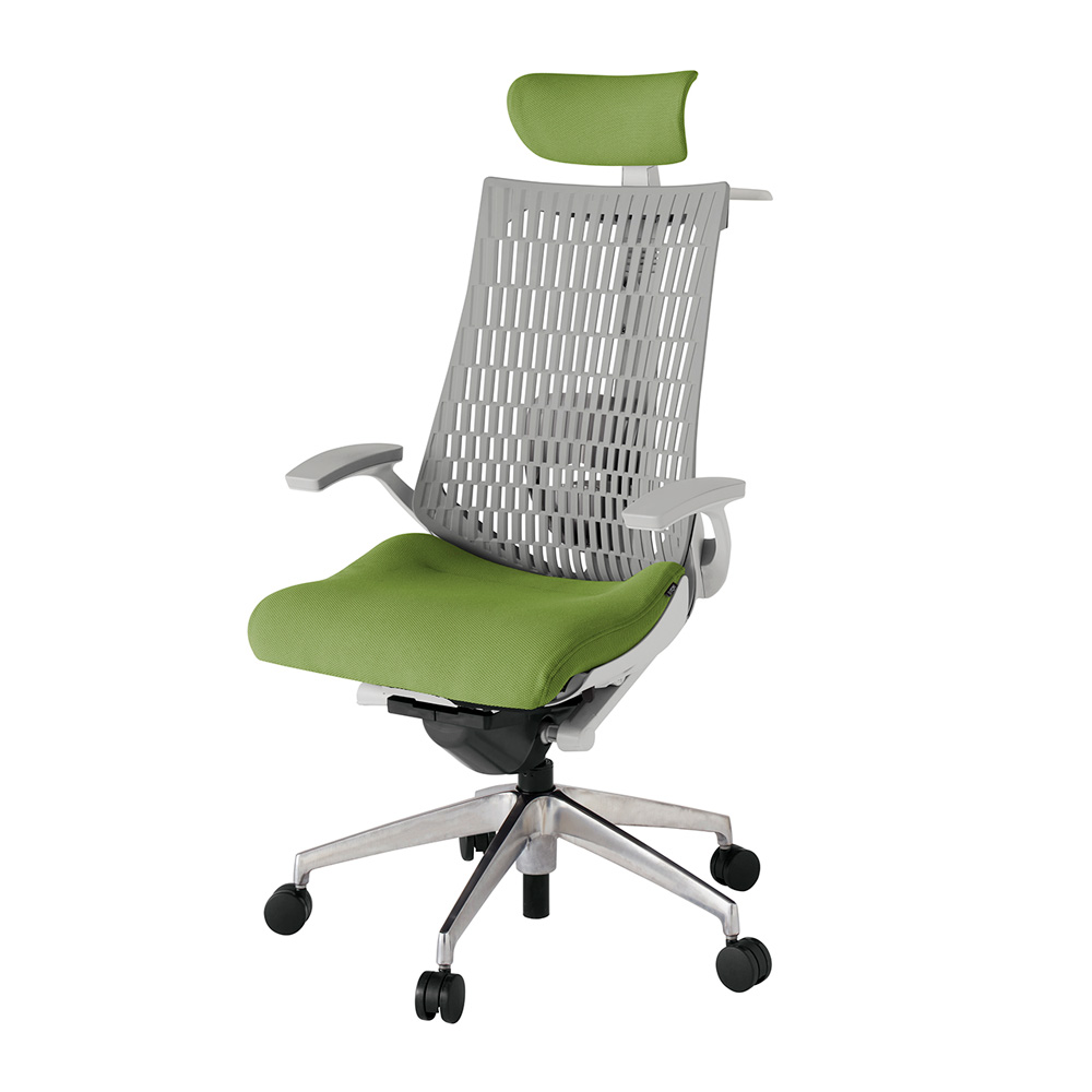 アクト2 KJ425PSXZNQ7T6 エラストマバック プレーン ランバーサポート 固定肘 ヘッドサポート ( クロス ) ハンガー ナイロンキャスター[ ベースカラー: ZN 張地カラー: Q7 / グラスグリーン  ]