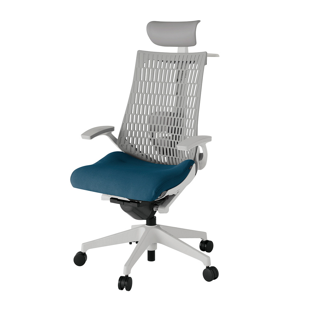 アクト2 KJ425PSYGNN3T6 エラストマバック プレーン ランバーサポート 固定肘 ヘッドサポート ( ビニール ) ハンガー ナイロンキャスター[ ベースカラー: GN 張地カラー: N3 / ライトインディゴ  ]