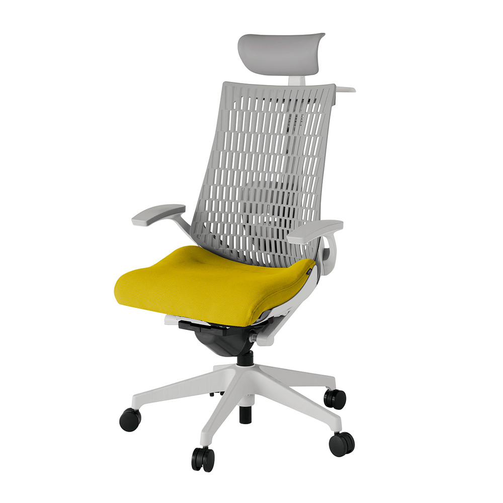 アクト2 KJ425PSYGNU5T6 エラストマバック プレーン ランバーサポート 固定肘 ヘッドサポート ( ビニール ) ハンガー ナイロンキャスター[ ベースカラー: GN 張地カラー: U5 / ストロングイエロー  ]