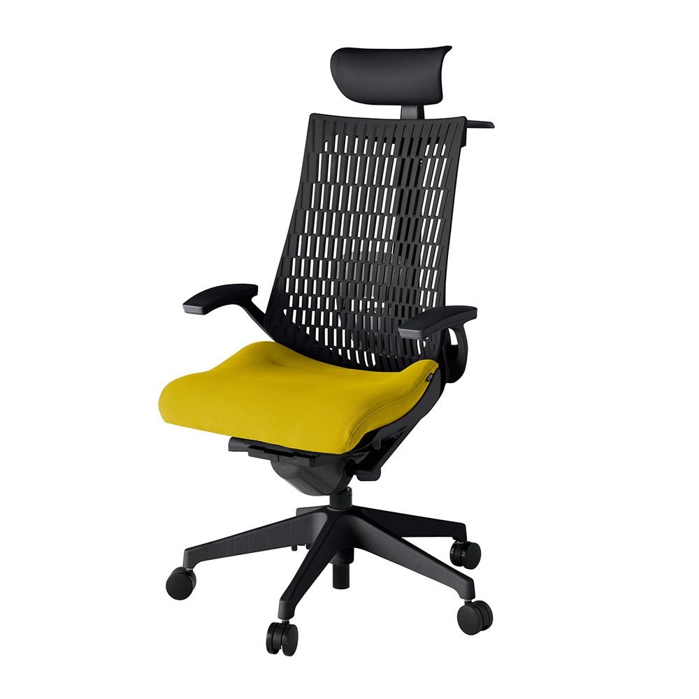 アクト2 KJ425PSYT1U5T1 エラストマバック プレーン ランバーサポート 固定肘 ヘッドサポート ( ビニール ) ハンガー ナイロンキャスター[ ベースカラー: T1 張地カラー: U5 / ストロングイエロー  ]