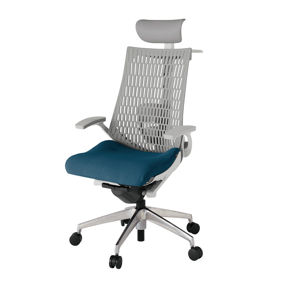 アクト2 KJ425PSYZNN3T6 エラストマバック プレーン ランバーサポート 固定肘 ヘッドサポート ( ビニール ) ハンガー ナイロンキャスター[ ベースカラー: ZN 張地カラー: N3 / ライトインディゴ  ]