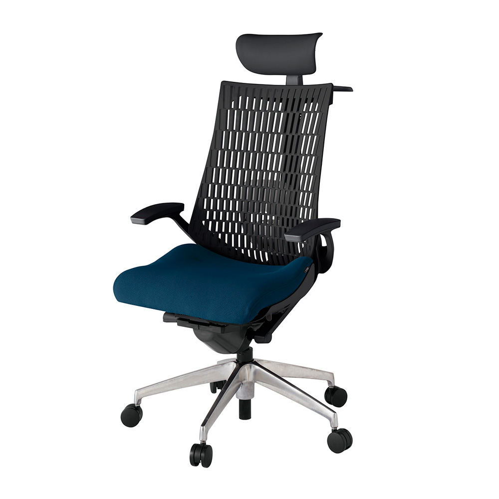 アクト2 KJ425PSYZTB2T1 エラストマバック プレーン ランバーサポート 固定肘 ヘッドサポート ( ビニール ) ハンガー ナイロンキャスター[ ベースカラー: ZT 張地カラー: B2 / ネイビーブルー  ]