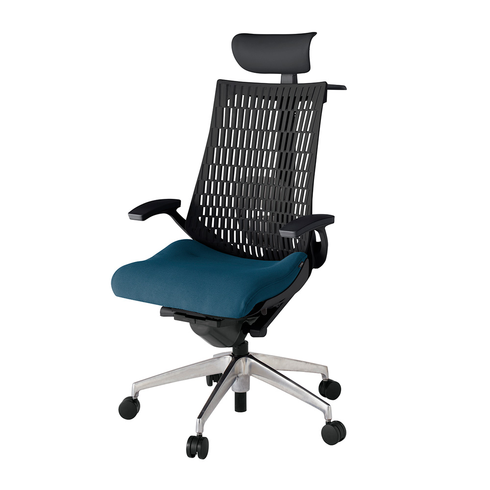 アクト2 KJ425PSYZTN3T1 エラストマバック プレーン ランバーサポート 固定肘 ヘッドサポート ( ビニール ) ハンガー ナイロンキャスター[ ベースカラー: ZT 張地カラー: N3 / ライトインディゴ  ]