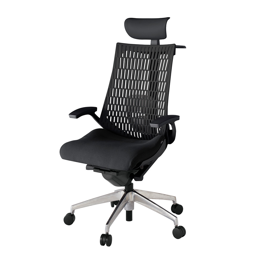 アクト2 KJ425PSYZTT1T1 エラストマバック プレーン ランバーサポート 固定肘 ヘッドサポート ( ビニール ) ハンガー ナイロンキャスター[ ベースカラー: ZT 張地カラー: T1 / ブラック  ]