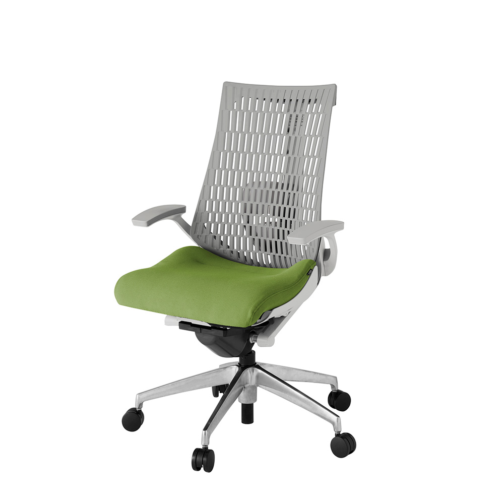 アクト2 KJ425PS-ZNQ7T6 エラストマバック プレーン ランバーサポート 固定肘 ナイロンキャスター[ ベースカラー: ZN 張地カラー: Q7 / グラスグリーン  ]