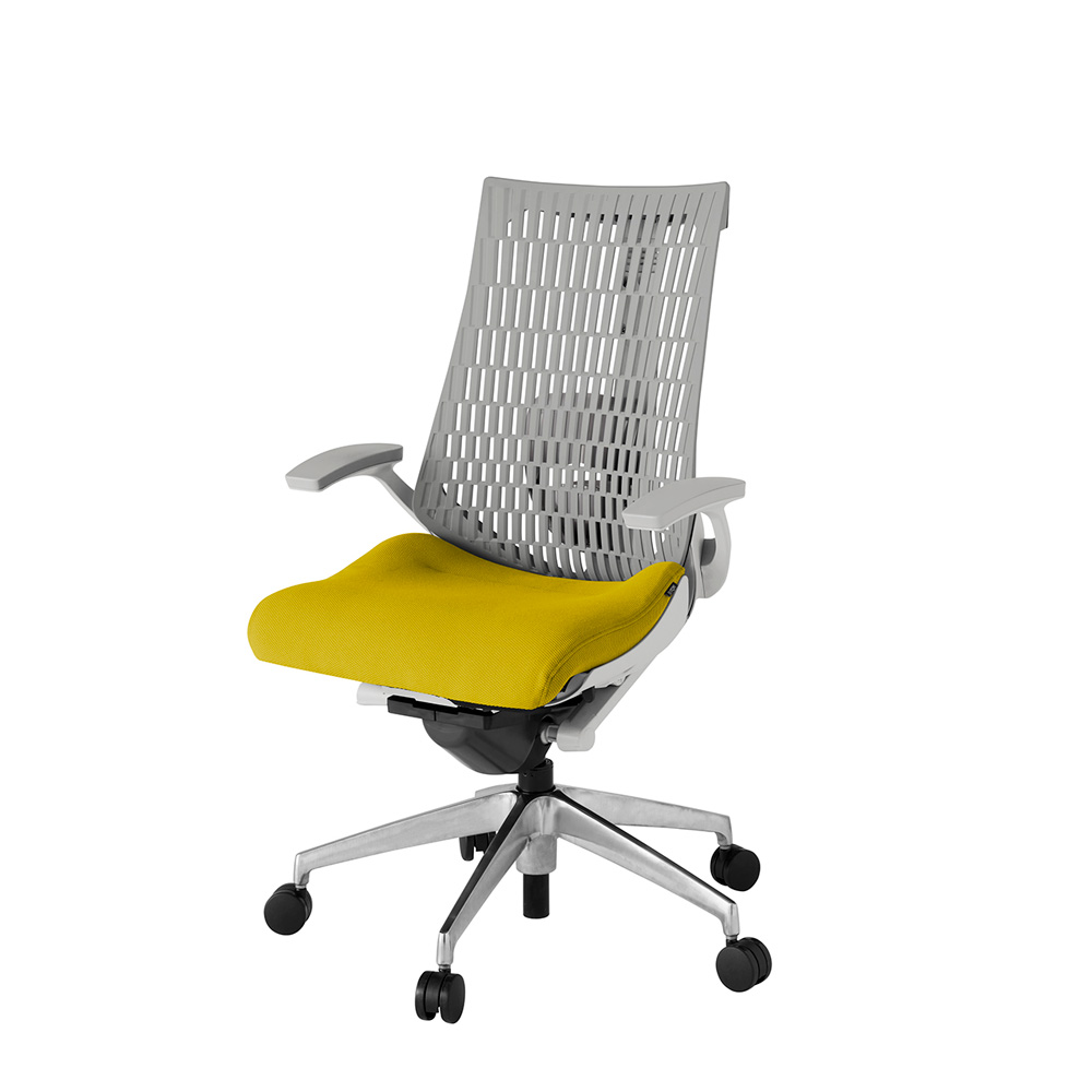 アクト2 KJ425PS-ZNU5T6 エラストマバック プレーン ランバーサポート 固定肘 ナイロンキャスター[ ベースカラー: ZN 張地カラー: U5 / ストロングイエロー  ]