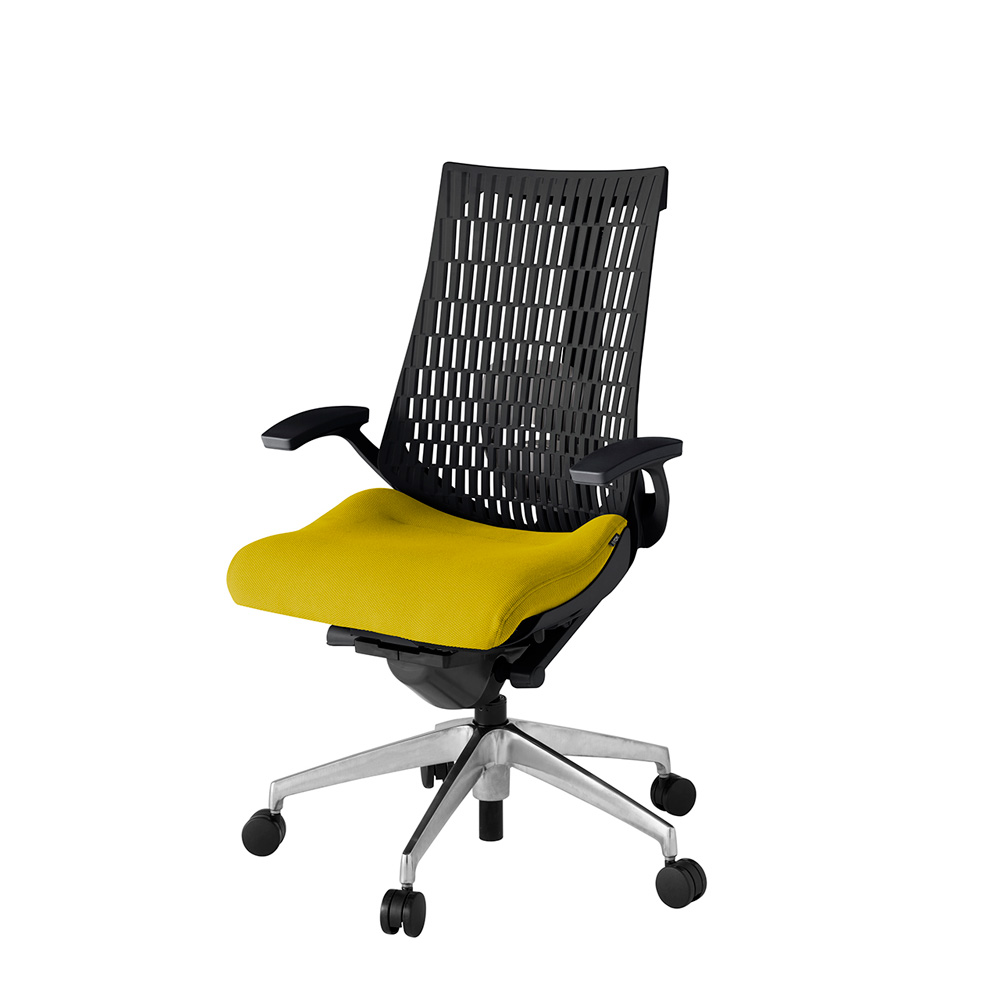 アクト2 KJ425PS-ZTU5T1 エラストマバック プレーン ランバーサポート 固定肘 ナイロンキャスター[ ベースカラー: ZT 張地カラー: U5 / ストロングイエロー  ]