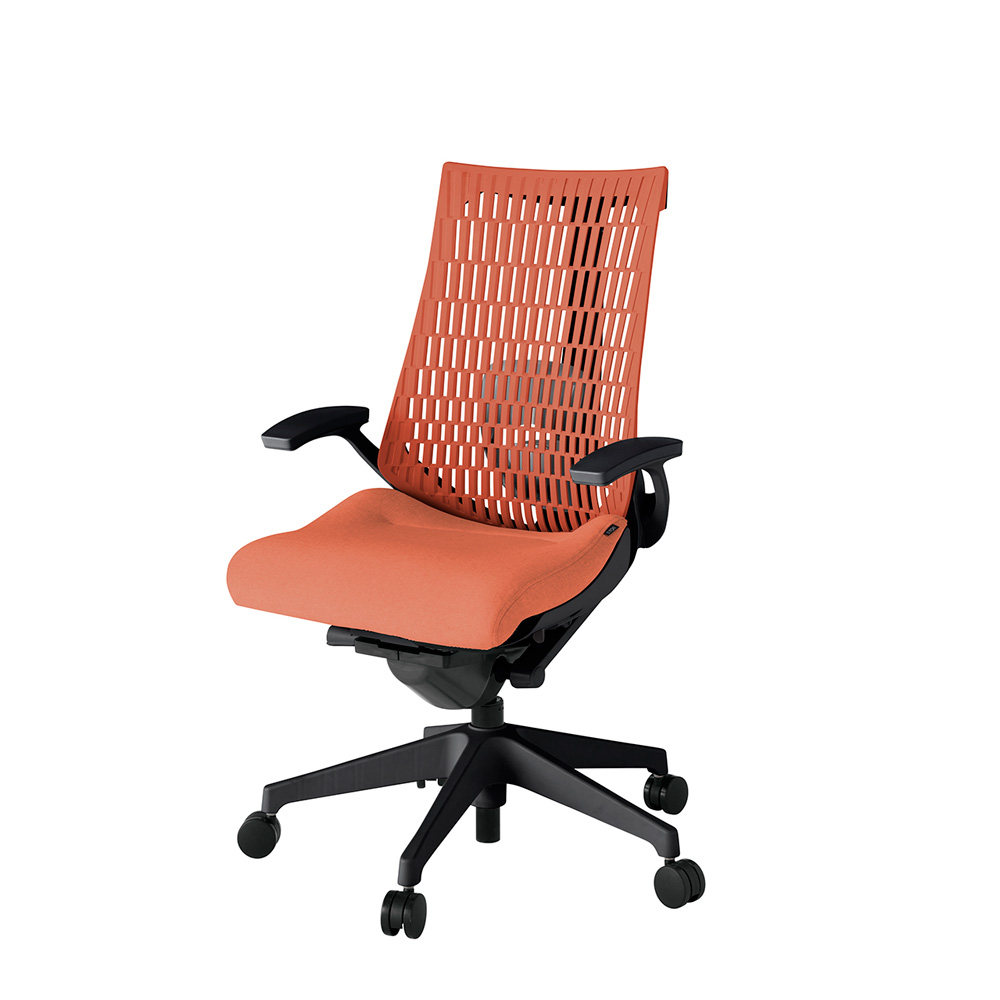 アクト2 KJ425SA-T1D4D4 エラストマバック テクスチャード ランバーサポート 固定肘 ナイロンキャスター[ ベースカラー: T1 張地カラー: D4D4 / パーシモオレンジ  ]