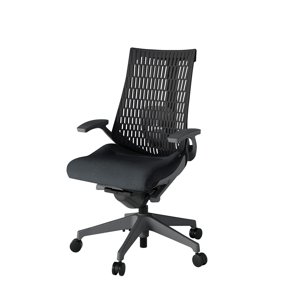 アクト2 KJ425SA-W2T1T1 エラストマバック テクスチャード ランバーサポート 固定肘 ナイロンキャスター[ ベースカラー: W2 張地カラー: T1T1 / ブラック  ]