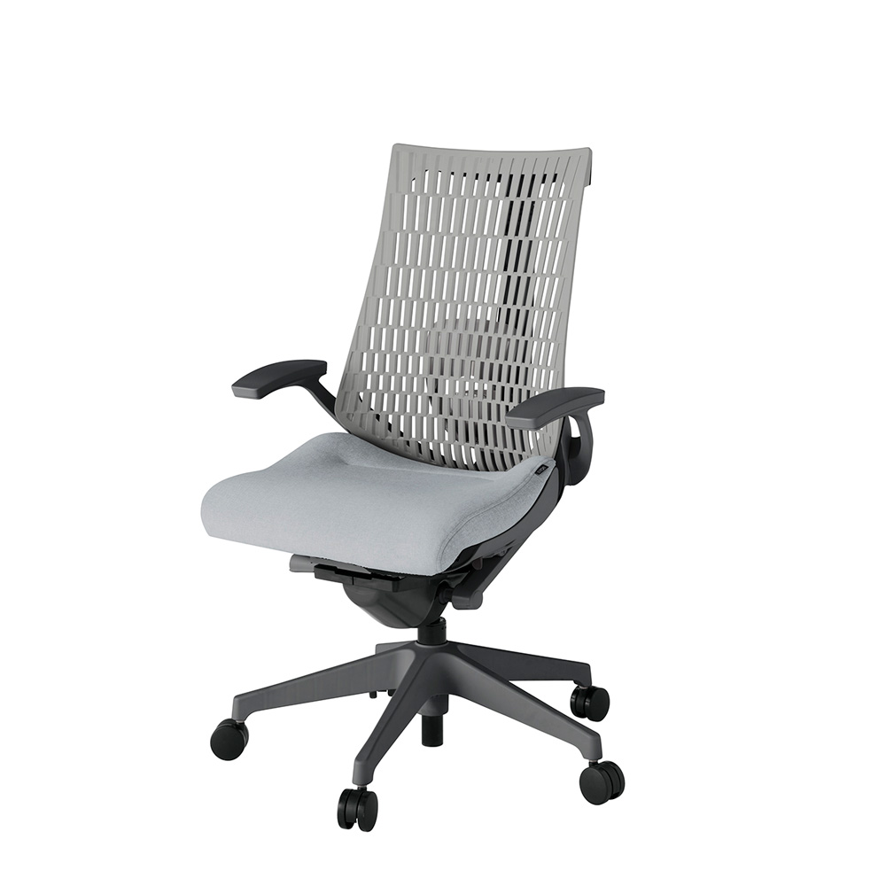 アクト2 KJ425SA-W2T7T6 エラストマバック テクスチャード ランバーサポート 固定肘 ナイロンキャスター[ ベースカラー: W2 張地カラー: T7T6 / ホワイトグレー  ]