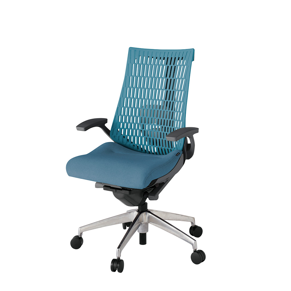 アクト2 KJ425SA-ZDB4A4 エラストマバック テクスチャード ランバーサポート 固定肘 ナイロンキャスター [ ベースカラー: ZD 張地カラー: B4A4 / ブルー  ]