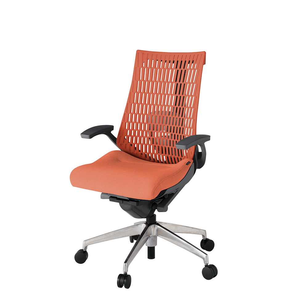 アクト2 KJ425SA-ZDD4D4 エラストマバック テクスチャード ランバーサポート 固定肘 ナイロンキャスター [ ベースカラー: ZD 張地カラー: D4D4 / パーシモオレンジ  ]