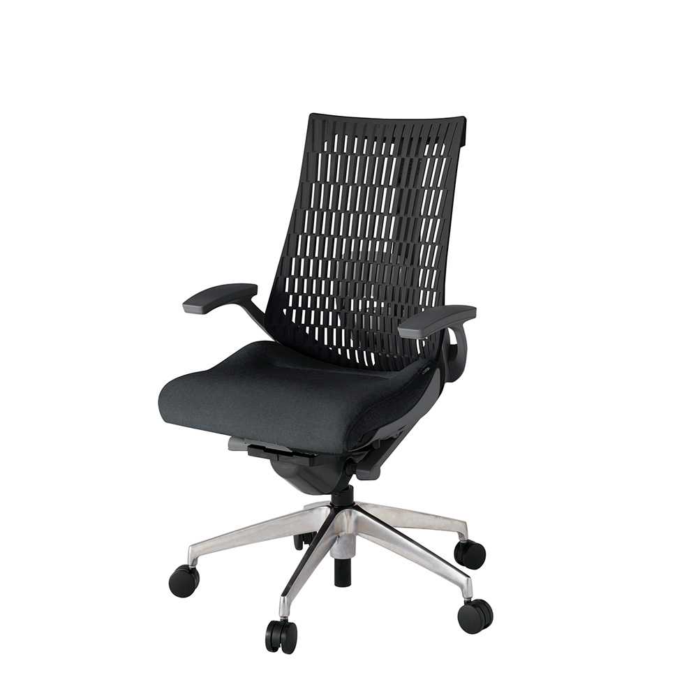 アクト2 KJ425SA-ZDT1T1 エラストマバック テクスチャード ランバーサポート 固定肘 ナイロンキャスター [ ベースカラー: ZD 張地カラー: T1T1 / ブラック  ]