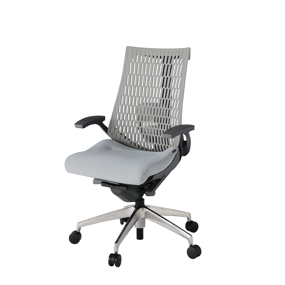 アクト2 KJ425SA-ZDT7T6 エラストマバック テクスチャード ランバーサポート 固定肘 ナイロンキャスター [ ベースカラー: ZD 張地カラー: T7T6 / ホワイトグレー  ]