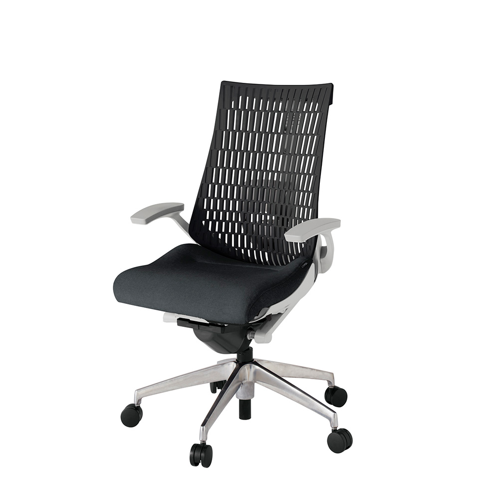 アクト2 KJ425SA-ZNT1T1 エラストマバック テクスチャード ランバーサポート 固定肘 ナイロンキャスター [ ベースカラー: ZN 張地カラー: T1T1 / ブラック  ]