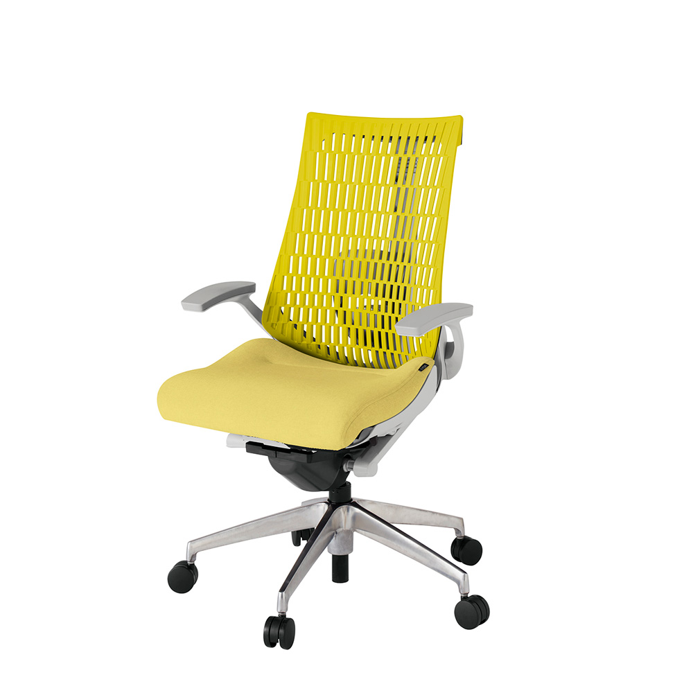 アクト2 KJ425SA-ZNU6U5 エラストマバック テクスチャード ランバーサポート 固定肘 ナイロンキャスター [ ベースカラー: ZN 張地カラー: U6U5 / イエロー  ]