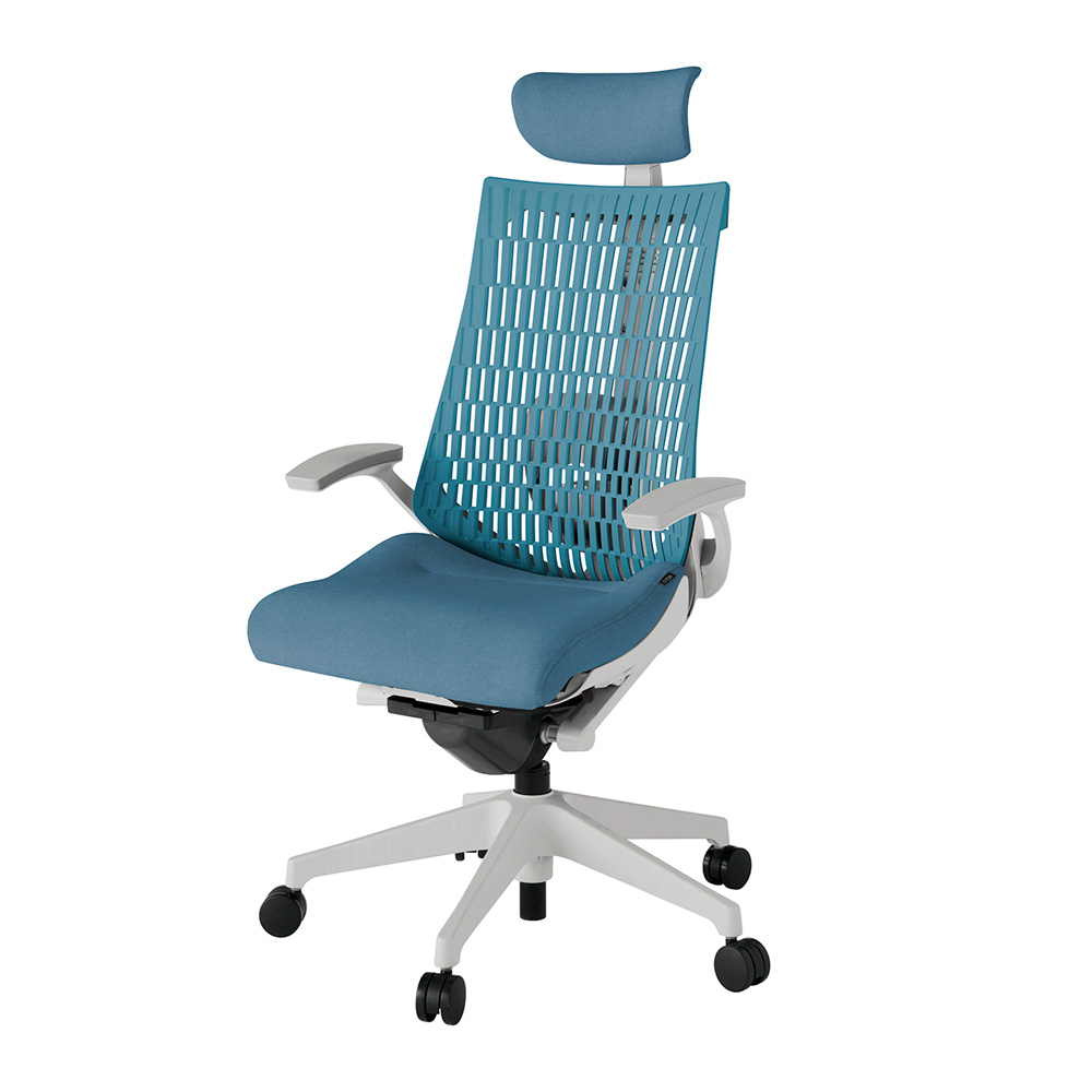 アクト2 KJ425SAEGNB4A4 エラストマバック テクスチャード ランバーサポート 固定肘 ヘッドサポート ( クロス ) ナイロンキャスター [ ベースカラー: GN 張地カラー: B4A4 / ブルー  ]