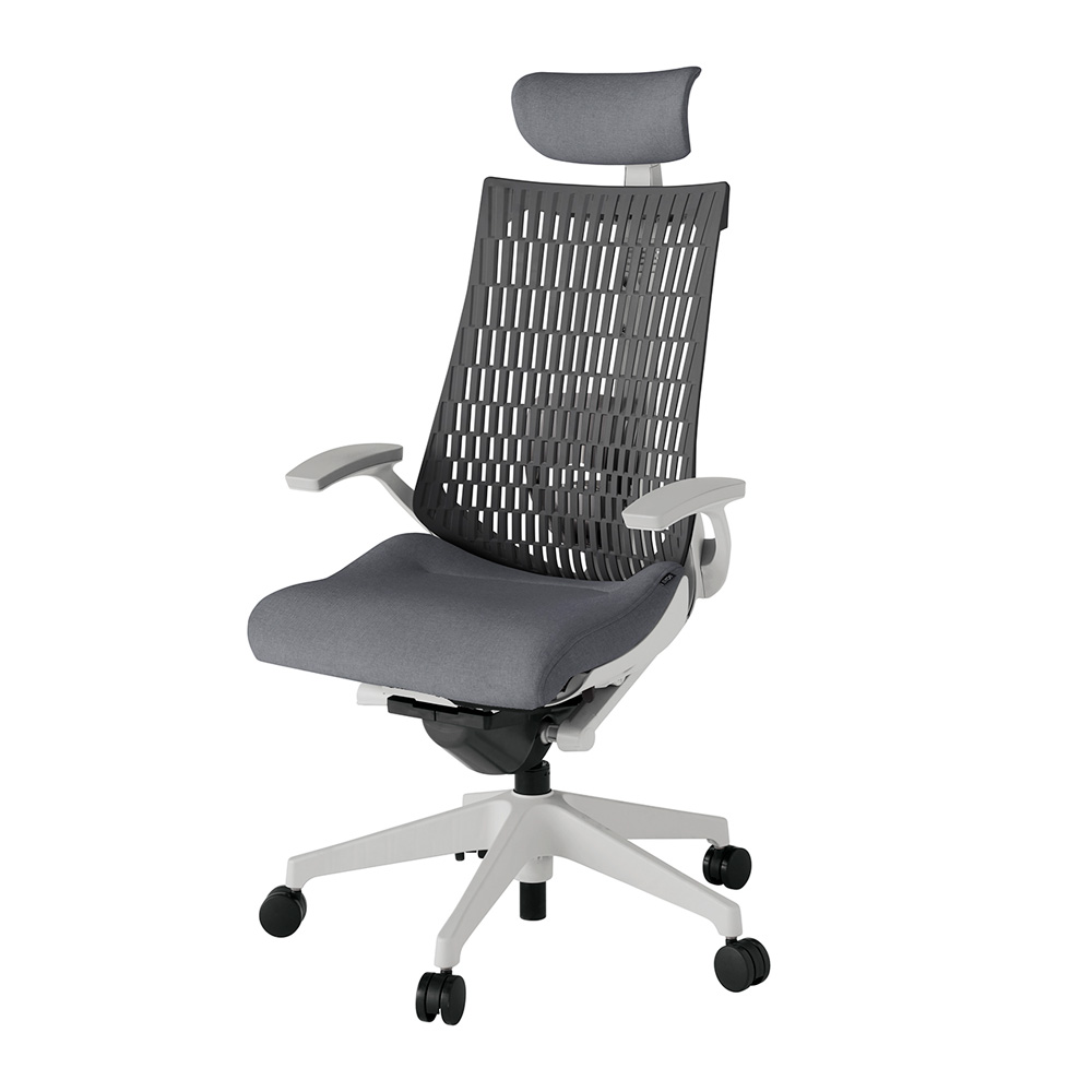 アクト2 KJ425SAEGNT3W2 エラストマバック テクスチャード ランバーサポート 固定肘 ヘッドサポート ( クロス ) ナイロンキャスター [ ベースカラー: GN 張地カラー: T3W2 / ダークグレー  ]