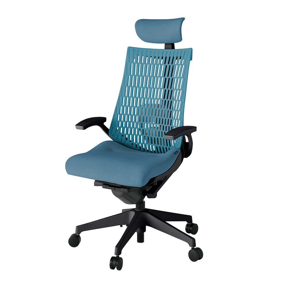 アクト2 KJ425SAET1B4A4 エラストマバック テクスチャード ランバーサポート 固定肘 ヘッドサポート ( クロス ) ナイロンキャスター [ ベースカラー: T1 張地カラー: B4A4 / ブルー  ]