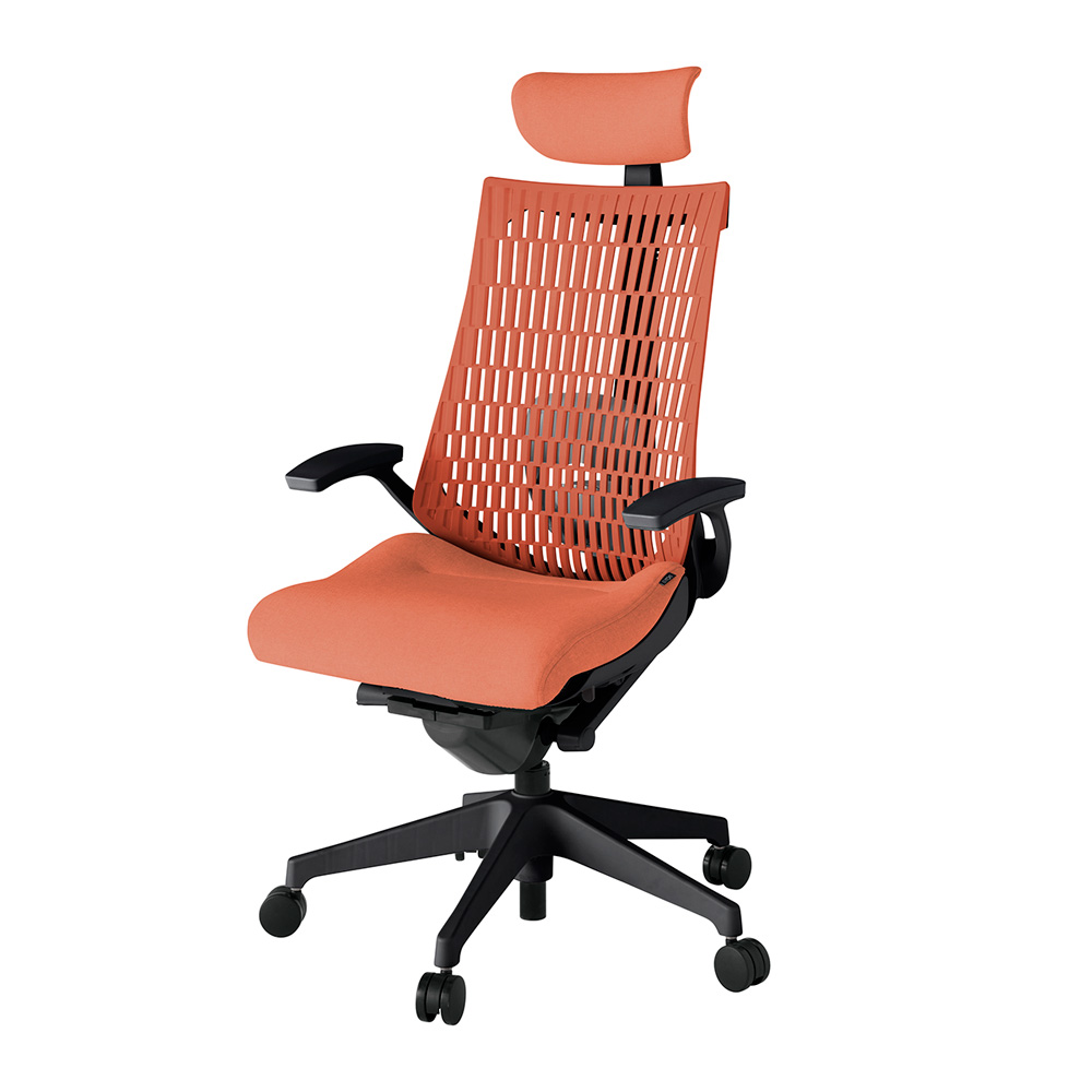 アクト2 KJ425SAET1D4D4 エラストマバック テクスチャード ランバーサポート 固定肘 ヘッドサポート ( クロス ) ナイロンキャスター [ ベースカラー: T1 張地カラー: D4D4 / パーシモオレンジ  ]