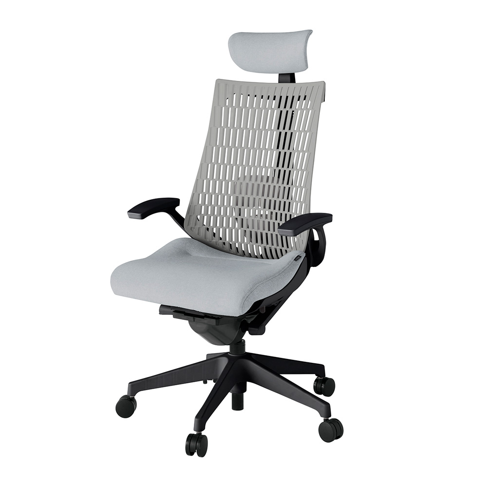 アクト2 KJ425SAET1T7T6 エラストマバック テクスチャード ランバーサポート 固定肘 ヘッドサポート ( クロス ) ナイロンキャスター [ ベースカラー: T1 張地カラー: T7T6 / ホワイトグレー  ]