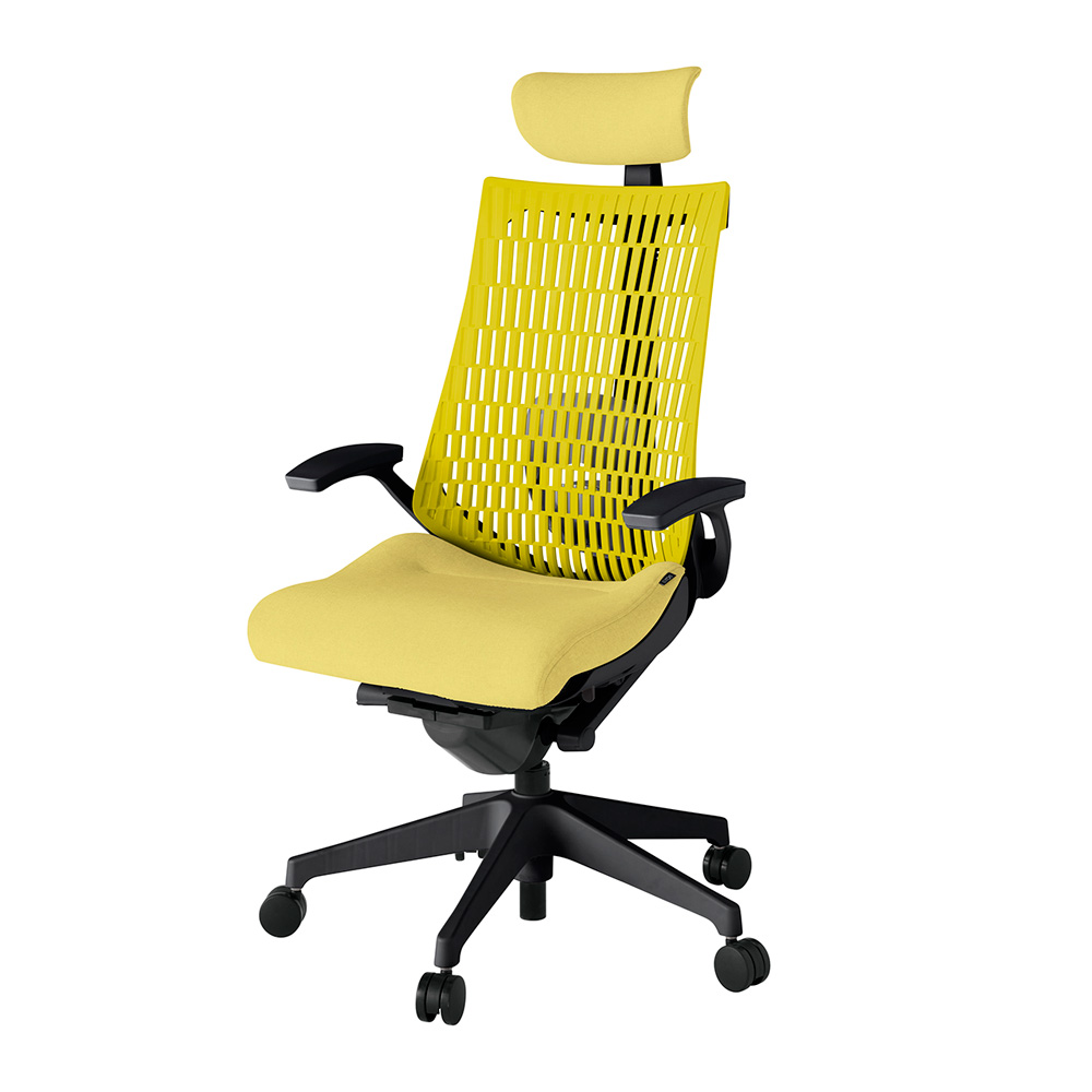 アクト2 KJ425SAET1U6U5 エラストマバック テクスチャード ランバーサポート 固定肘 ヘッドサポート ( クロス ) ナイロンキャスター [ ベースカラー: T1 張地カラー: U6U5 / イエロー  ]